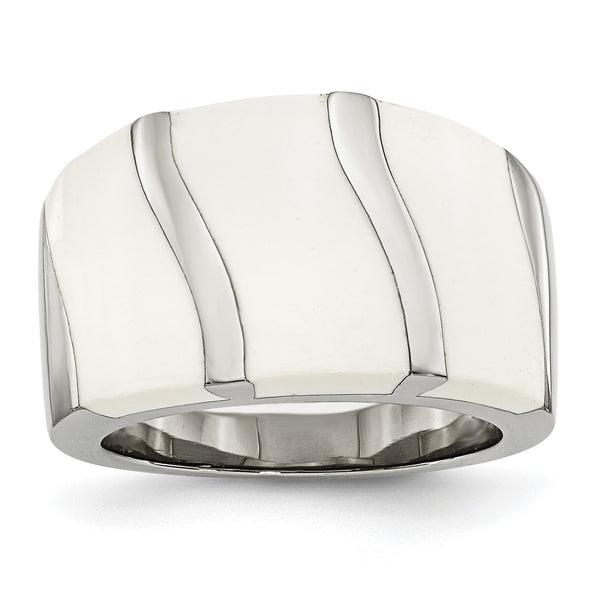 Stainless Steel White Enamel Ring - Birthstone Company