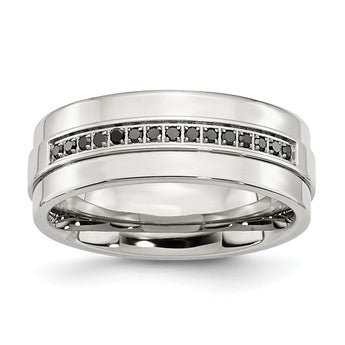 Chisel Stainless Steel Polished 1/6 Carat Black Diamond 8mm Flat Band