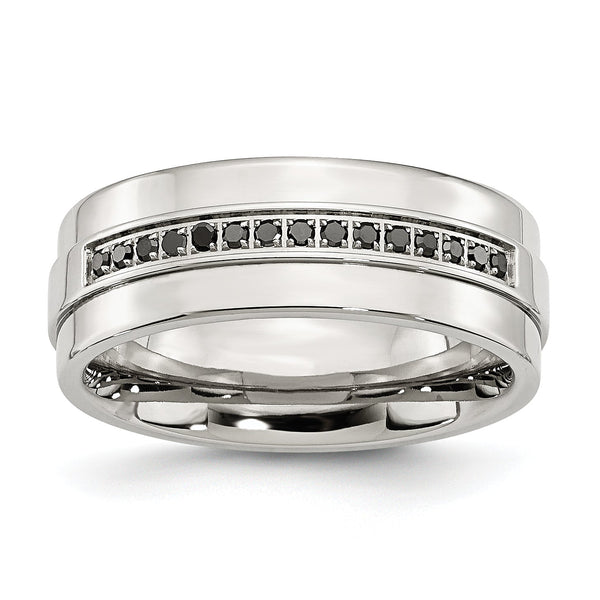 Chisel Stainless Steel Polished 1/6 Carat Black Diamond 8mm Flat Band