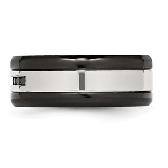 Stainless Steel Polished Black IP-plated 1/4 Carat Black Diamond 9mm Band - Birthstone Company