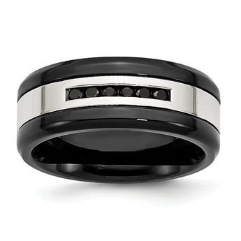 Stainless Steel Polished Black IP-plated 1/4 Carat Black Diamond 9mm Band - Birthstone Company