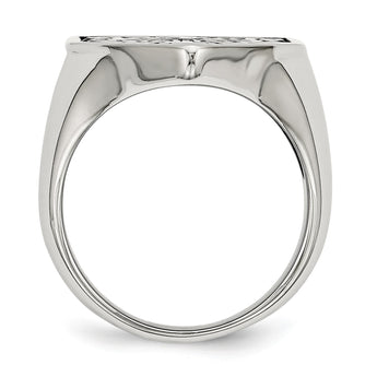 Stainless Steel Cross WithBlack Diamond Antiqued Shield Ring - Birthstone Company