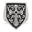 Stainless Steel Cross WithBlack Diamond Antiqued Shield Ring - Birthstone Company