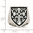 Stainless Steel Cross WithBlack Diamond Antiqued Shield Ring - Birthstone Company