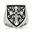 Stainless Steel Cross WithBlack Diamond Antiqued Shield Ring - Birthstone Company