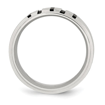 Stainless Steel Brushed Center Black IP-plated 1/6 Carat Diamond 9mm Band - Birthstone Company