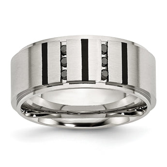 Stainless Steel Brushed Center Black IP-plated 1/6 Carat Diamond 9mm Band - Birthstone Company