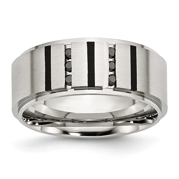 Stainless Steel Brushed Center Black IP-plated 1/6 Carat Diamond 9mm Band - Birthstone Company