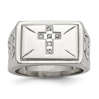 Stainless Steel Diamond Themed Ring with Polished Finish
