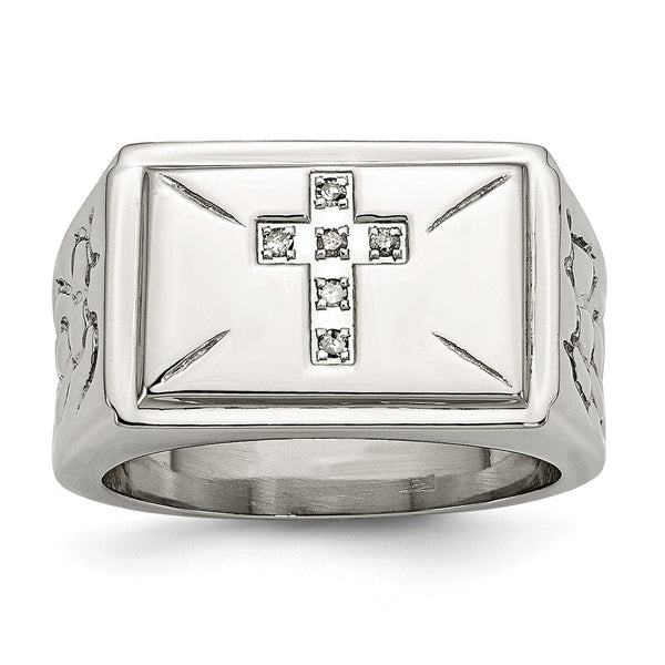 Stainless Steel Diamond Themed Ring with Polished Finish