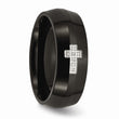 Stainless Steel Diamond Cross Ring with Black IP Plating, Engravable, Polished Finish