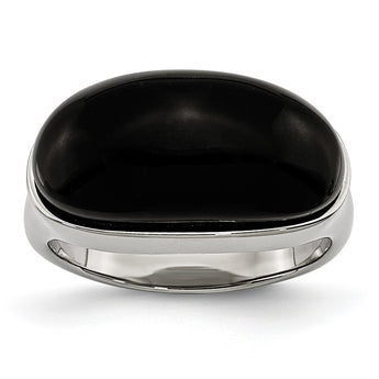 Stainless Steel Black Glass Ring - Birthstone Company