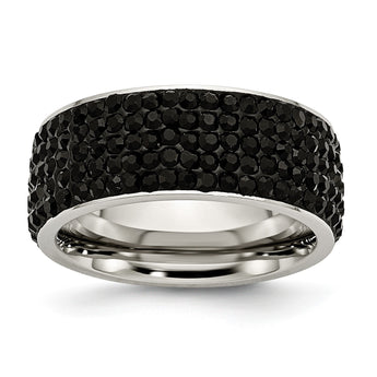 Stainless Steel Black Crystal 9mm Eternity Ring - Birthstone Company