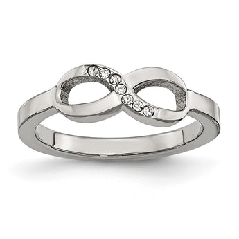 Stainless Steel Polished Infinity Symbol CZ Ring - Birthstone Company