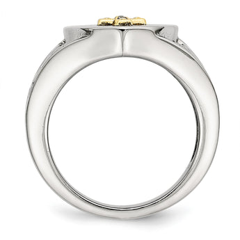 Stainless Steel Polished with 10K Gold Cross and .02 Carat Diamond Ring - Birthstone Company