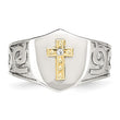 Stainless Steel Polished with 10K Gold Cross and .02 Carat Diamond Ring - Birthstone Company