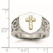Stainless Steel Polished with 10K Gold Cross and .02 Carat Diamond Ring - Birthstone Company