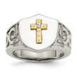 Stainless Steel Polished with 10K Gold Cross and .02 Carat Diamond Ring - Birthstone Company
