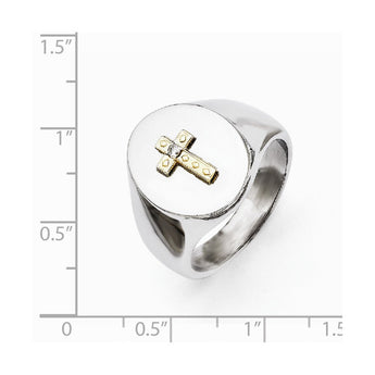 Stainless Steel and 10K Gold Cross Ring with Diamond Accent