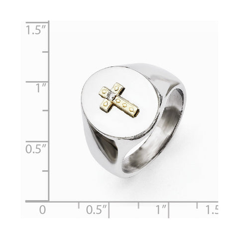 Stainless Steel and 10K Gold Cross Ring with Diamond Accent