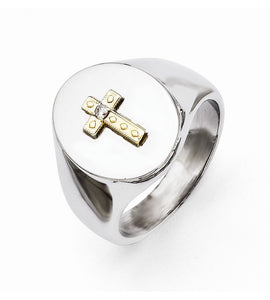 Stainless Steel and 10K Gold Cross Ring with Diamond Accent