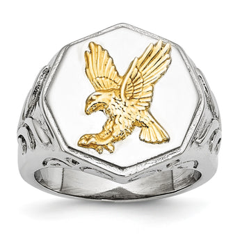 Stainless Steel Yellow IP-plated Eagle Polished Ring - Birthstone Company