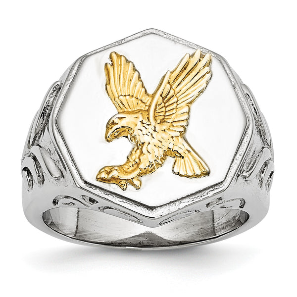 Stainless Steel Yellow IP-plated Eagle Polished Ring - Birthstone Company