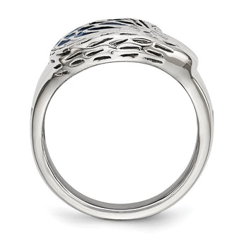 Stainless Steel Polished Blue Enamel Eagle Ring - Birthstone Company
