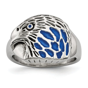 Stainless Steel Polished Blue Enamel Eagle Ring - Birthstone Company