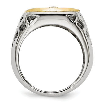 Stainless Steel with Sterling Silver Jesus Yellow IP-plated Polished Ring - Birthstone Company