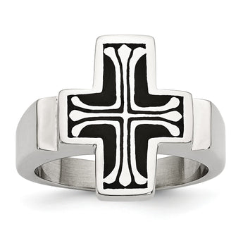 Stainless Steel Enameled Polished Cross Ring - Birthstone Company