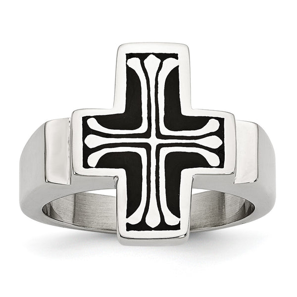 Stainless Steel Enameled Polished Cross Ring - Birthstone Company