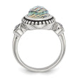 Stainless Steel Polished and Antiqued Imitation Abalone and CZ Ring - Birthstone Company