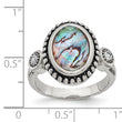 Stainless Steel Polished and Antiqued Imitation Abalone and CZ Ring - Birthstone Company