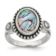 Stainless Steel Polished and Antiqued Imitation Abalone and CZ Ring - Birthstone Company