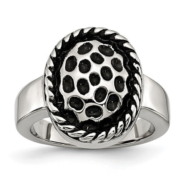 Stainless Steel Polished and Antiqued Ring - Birthstone Company