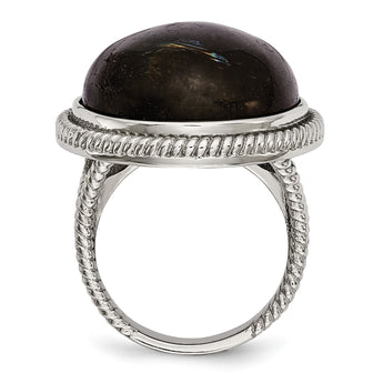 Stainless Steel Polished Labradorite Textured Ring - Birthstone Company