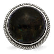 Stainless Steel Polished Labradorite Textured Ring - Birthstone Company
