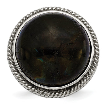 Stainless Steel Polished Labradorite Textured Ring - Birthstone Company