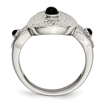 Stainless Steel Polished and Textured Black Onyx Ring - Birthstone Company