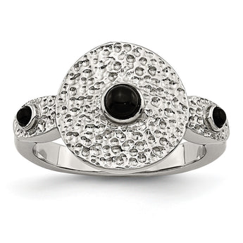 Stainless Steel Polished and Textured Black Onyx Ring - Birthstone Company