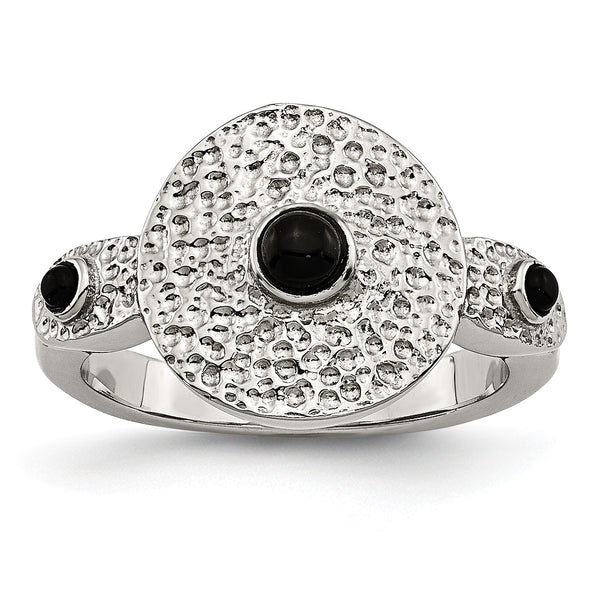 Stainless Steel Polished and Textured Black Onyx Ring - Birthstone Company