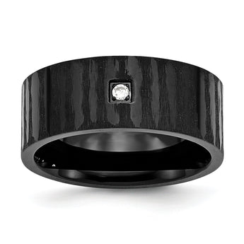 Stainless Steel Brushed/Polished Black IP-plated w/CZ Ring - Birthstone Company