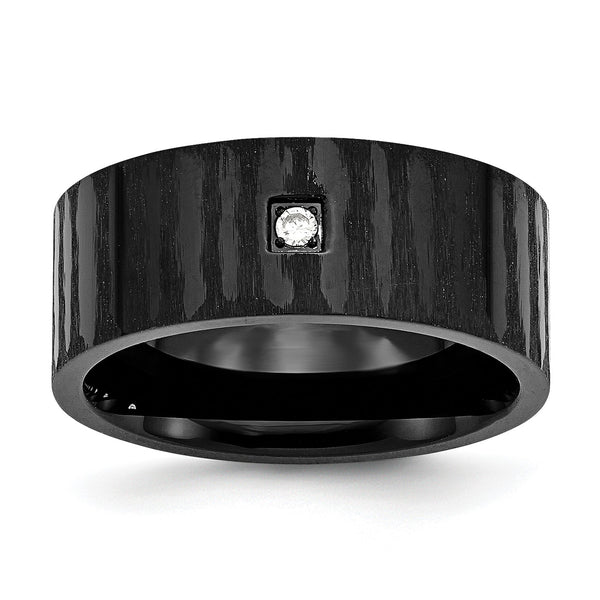 Stainless Steel Brushed/Polished Black IP-plated w/CZ Ring - Birthstone Company