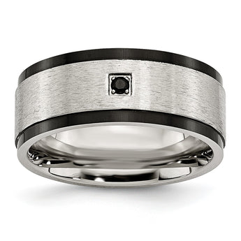Stainless Steel Brushed/Polished Black IP-plated w/Black CZ Ring - Birthstone Company