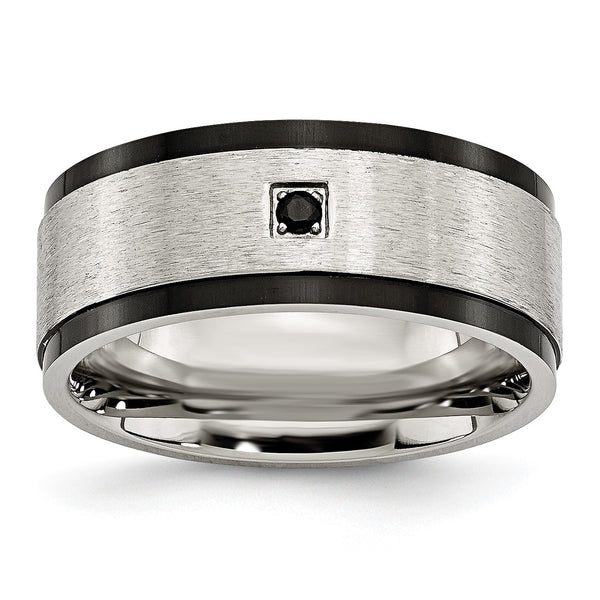 Stainless Steel Brushed/Polished Black IP-plated w/Black CZ Ring - Birthstone Company