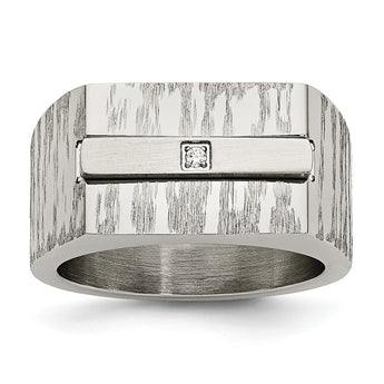 Stainless Steel Brushed and Polished w/CZ Ring - Birthstone Company