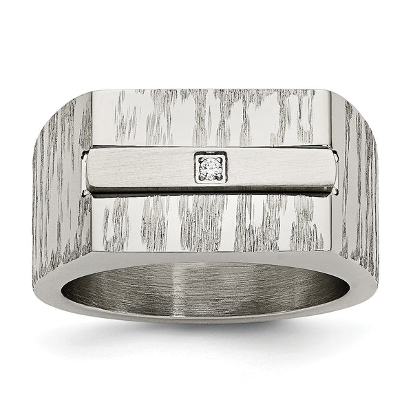 Stainless Steel Brushed and Polished w/CZ Ring - Birthstone Company
