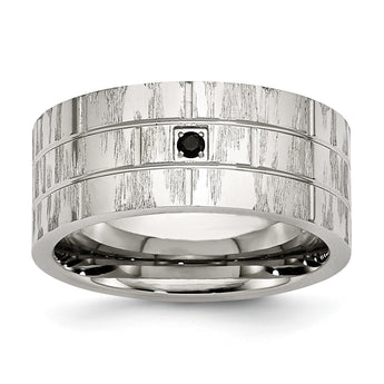 Stainless Steel Polished and Satin w/Black CZ Ring - Birthstone Company