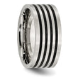 Stainless Steel Brushed Black Rubber 10.00mm Ring - Birthstone Company